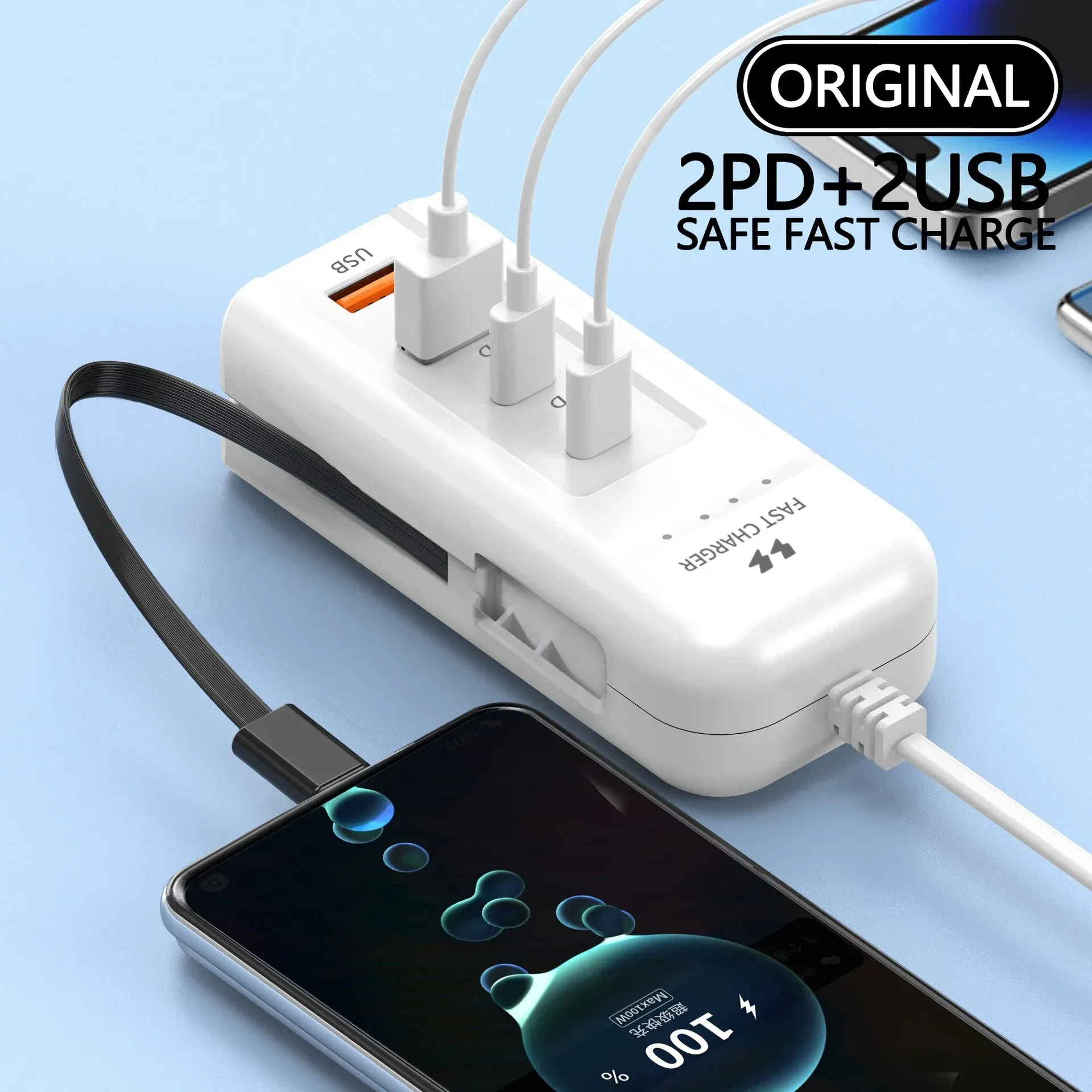 Chargeur USB-C PD à charge rapide avec hub multiport pour téléphone portable, prise UE/US 4