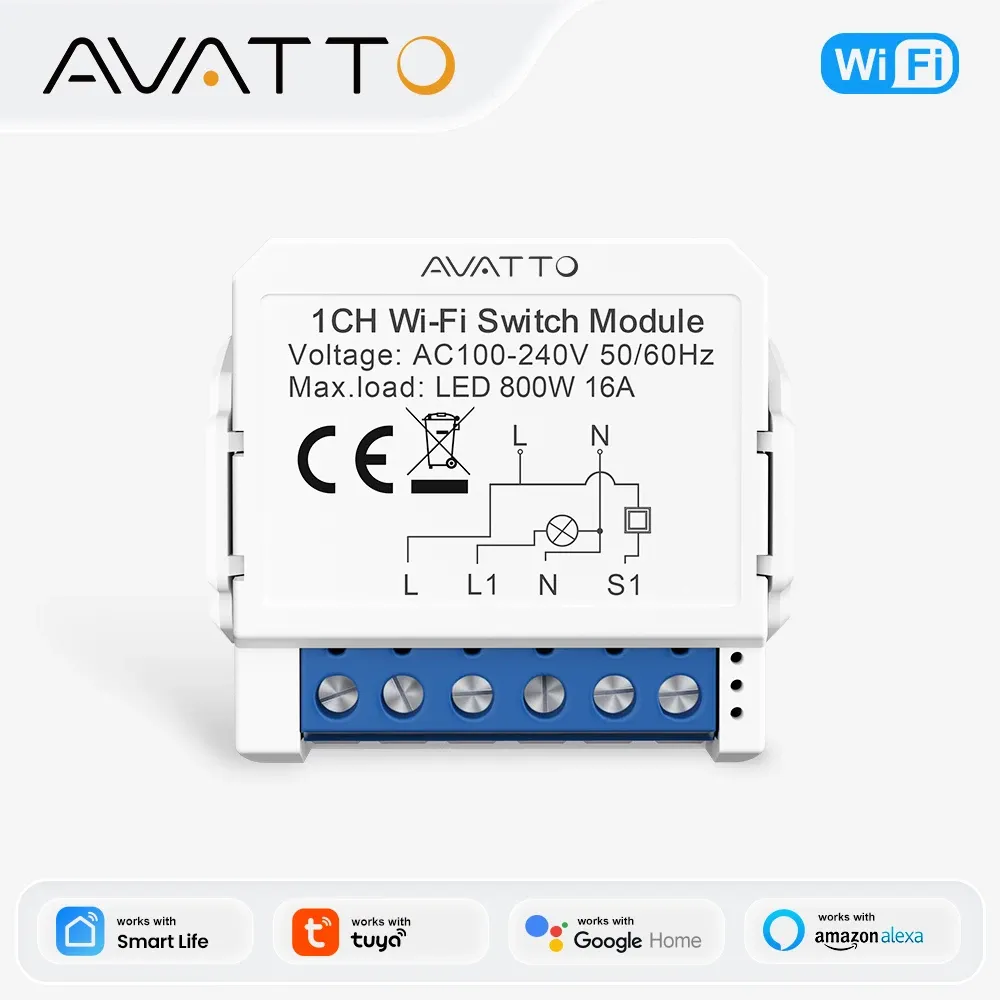 AVATTO Interrupteur Intelligent WiFi 1/2/3/4 Voies, Module DIY de Commande d'Éclairage, Contrôle Bidirectionnel, Compatible Tuya, Alexa et Google Home