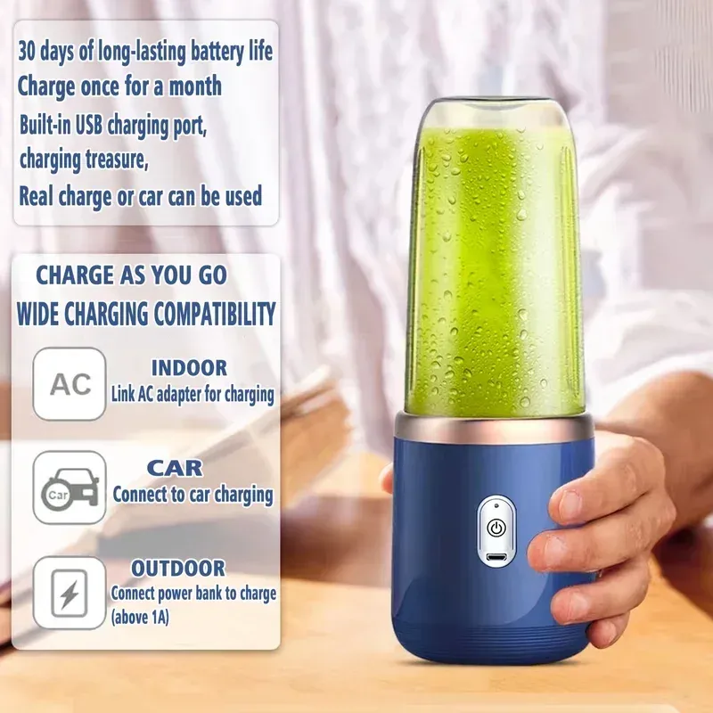 Presse-agrumes électrique portable USB, 400 ml, 6 lames, mélangeur de jus de fruits frais et smoothies 3
