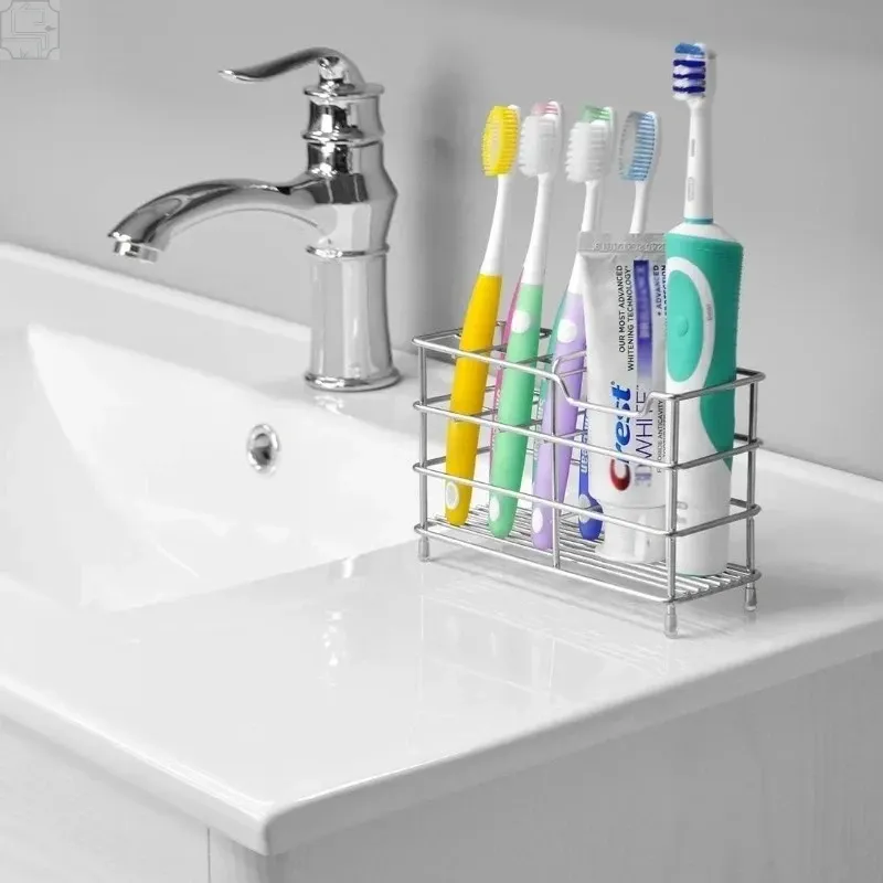 Porte-brosses à dents en acier inoxydable 5 emplacements, design autoportant et compact pour salle de bain 6