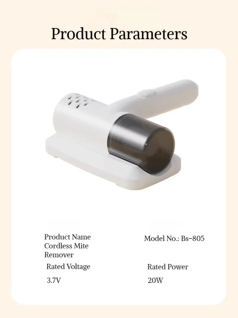 Aspirateur à main sans fil rechargeable par USB, à aspiration puissante, anti-acariens, pour lit, canapé et voiture 6