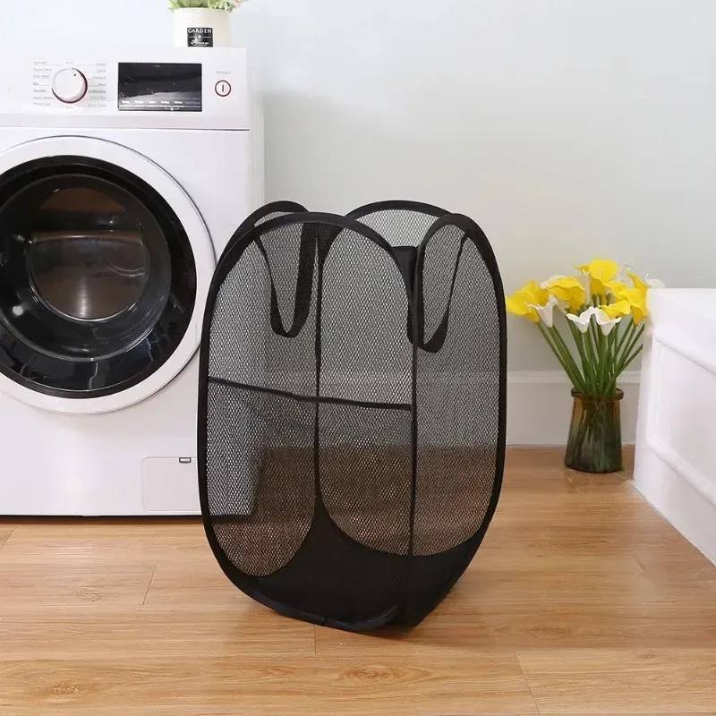 Panier à linge pliable de grande capacité en maille pour salle de bain, organisateur portable - Image 1