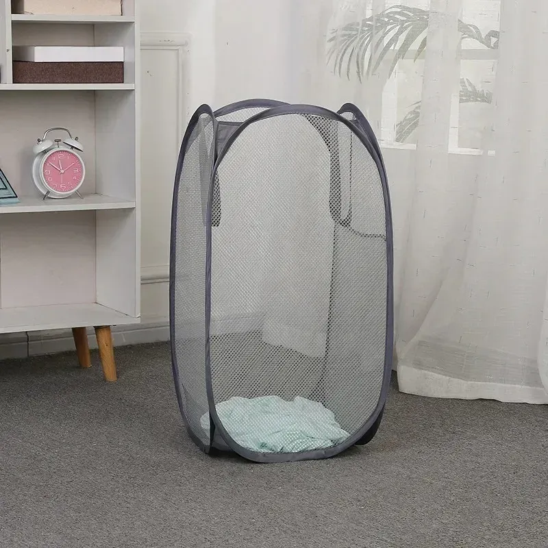 Panier à linge pliable de grande capacité en maille pour salle de bain, organisateur portable 2