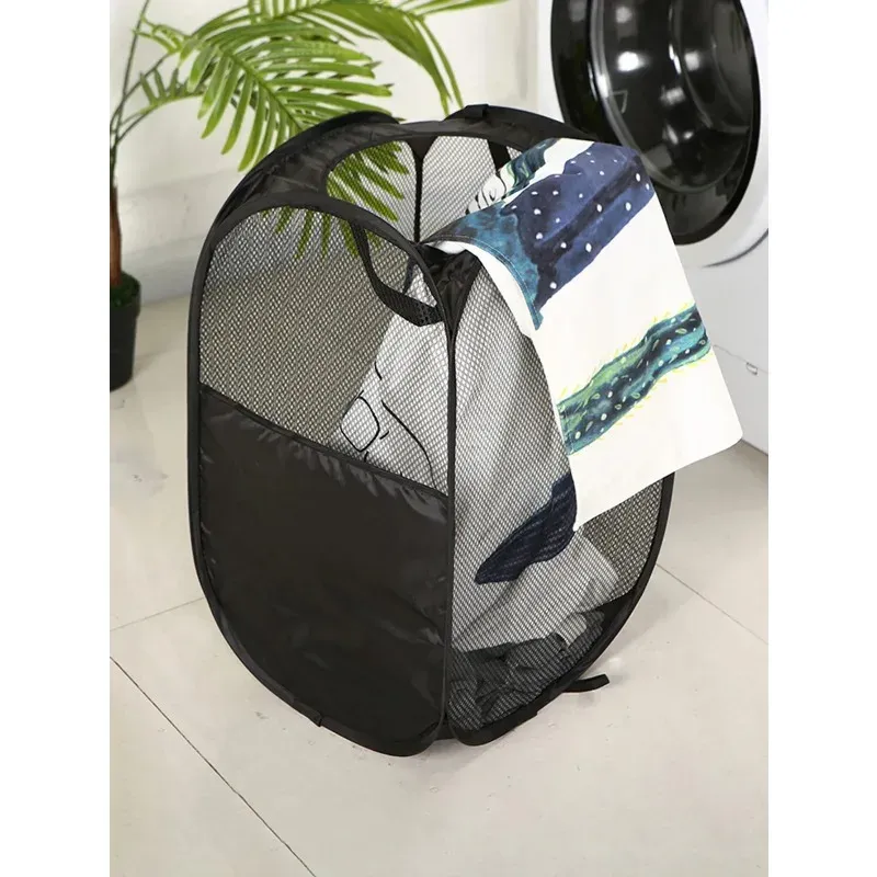 Panier à linge pliable de grande capacité en maille pour salle de bain, organisateur portable 3