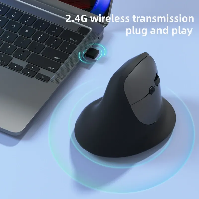 Souris verticale ergonomique sans fil 2,4 GHz et Bluetooth 5.2, optique, réglable jusqu'à 1600 DPI, 6 boutons, compatible ordinateur portable et de bureau 3