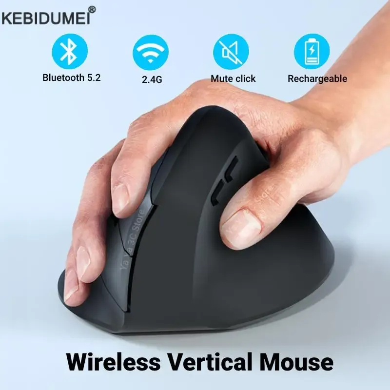 Souris verticale ergonomique sans fil 2,4 GHz et Bluetooth 5.2, optique, réglable jusqu'à 1600 DPI, 6 boutons, compatible ordinateur portable et de bureau