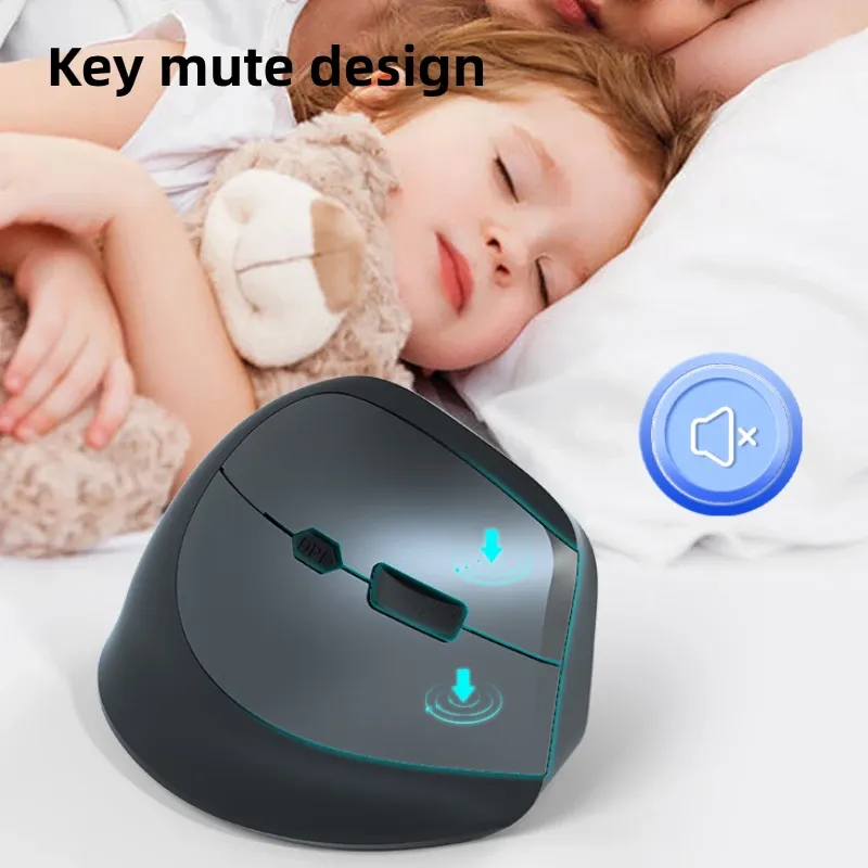 Souris verticale ergonomique sans fil 2,4 GHz et Bluetooth 5.2, optique, réglable jusqu'à 1600 DPI, 6 boutons, compatible ordinateur portable et de bureau 2