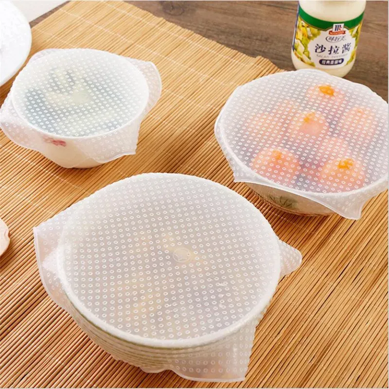Lot de 4 couvercles en silicone extensibles et réutilisables pour bols, conservation des aliments 1