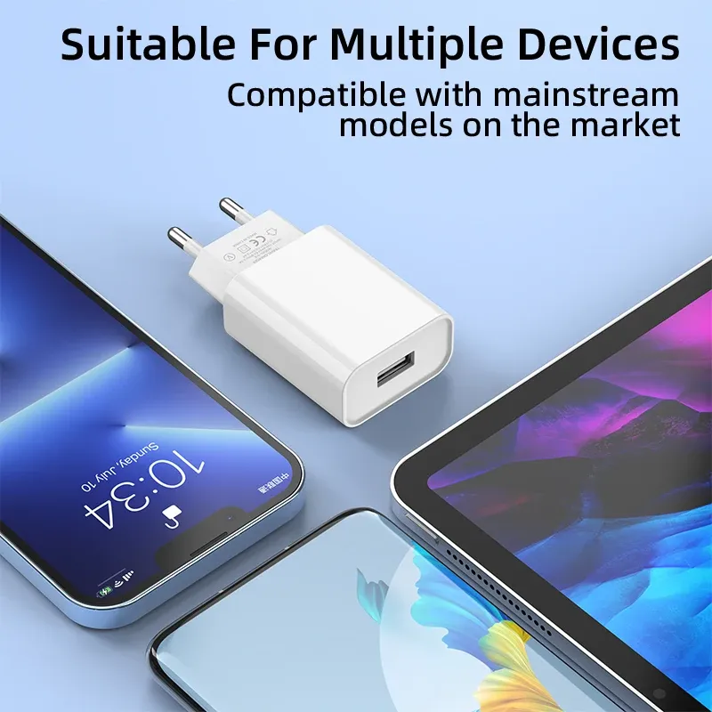 Chargeur mural USB 5 V 2 A 10 W à charge rapide, adaptateur secteur pour téléphone portable, compatible iPhone, Samsung, Xiaomi et Huawei, prise UE/US 5