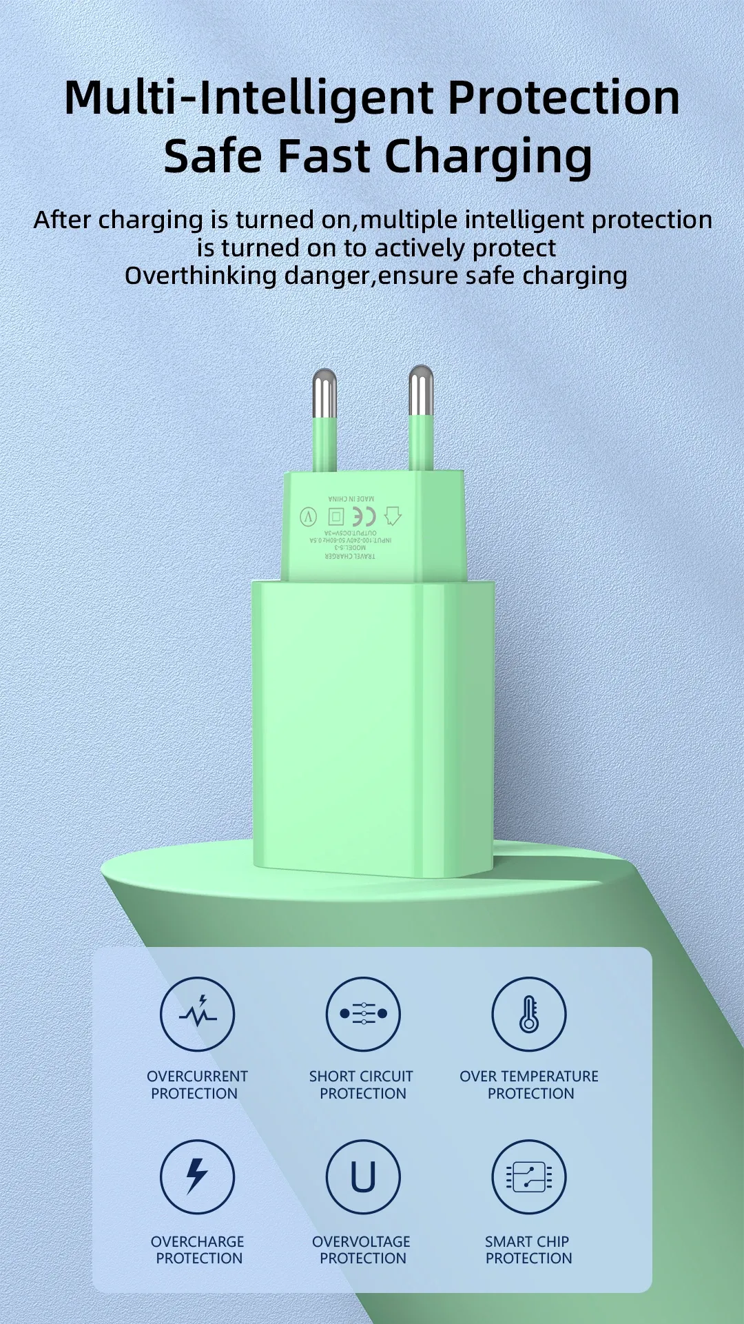 Chargeur mural USB rapide, détails
