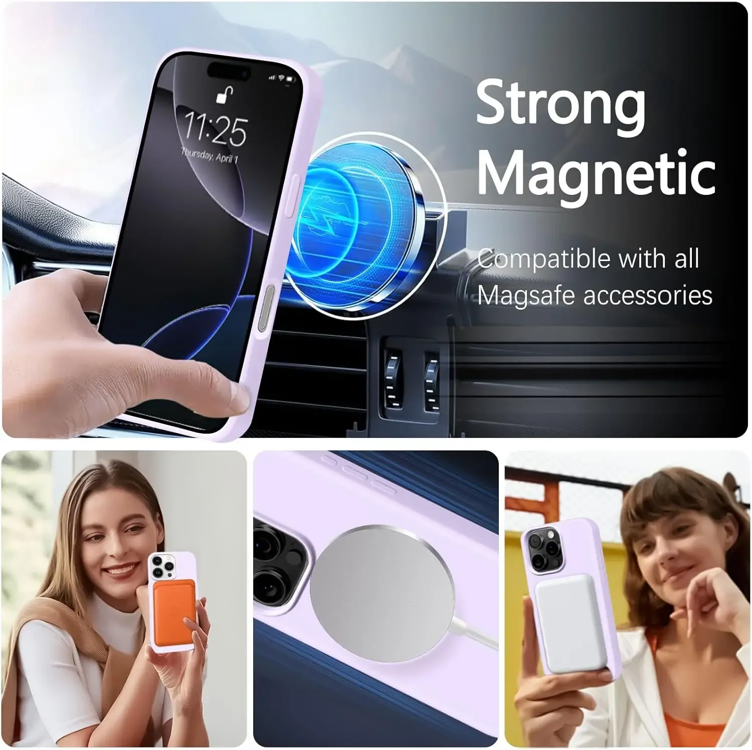 Coque magnétique en silicone avec lanière officielle MagSafe pour iPhone 11, 12, 13, 14, 15, 16, Plus, Pro et Pro Max 5