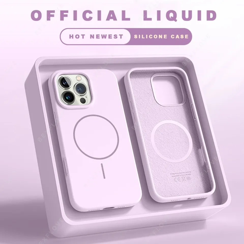 Coque magnétique en silicone avec lanière officielle MagSafe pour iPhone 11, 12, 13, 14, 15, 16, Plus, Pro et Pro Max 6