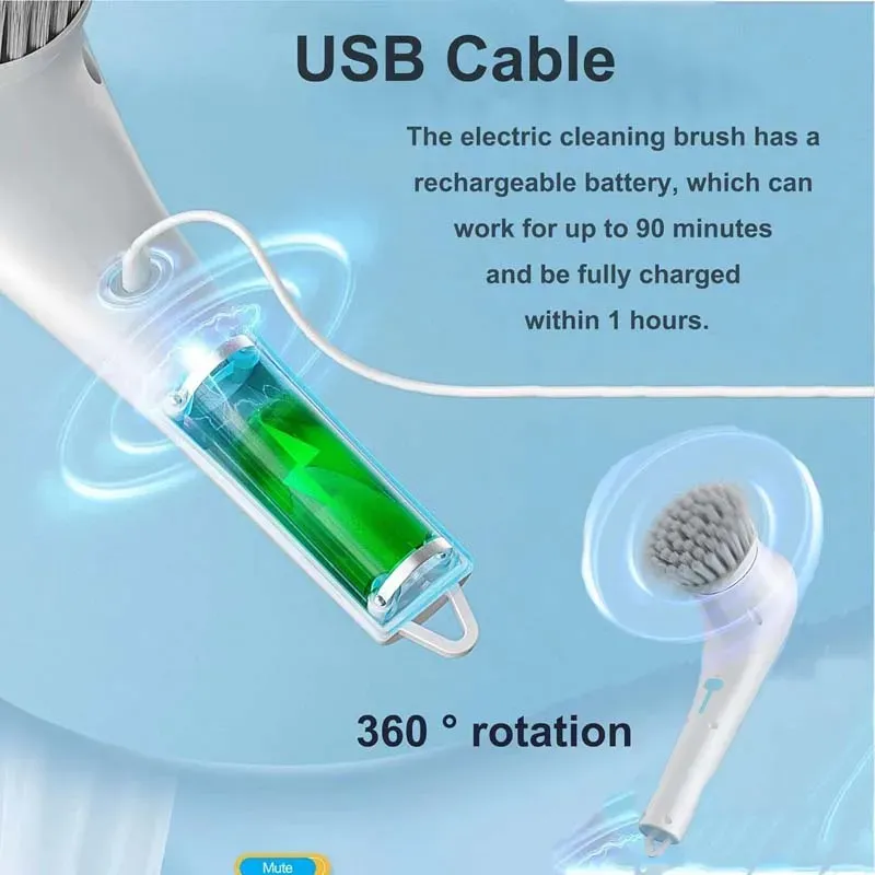 Brosse électrique rechargeable USB pour vaisselle, évier et baignoire 3