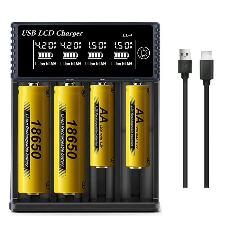 Chargeur intelligent LCD USB à 1 ou 2 emplacements pour batteries Li-ion 18650 3,7 V et NI-MH AA/AAA 1,2 V - Image 1