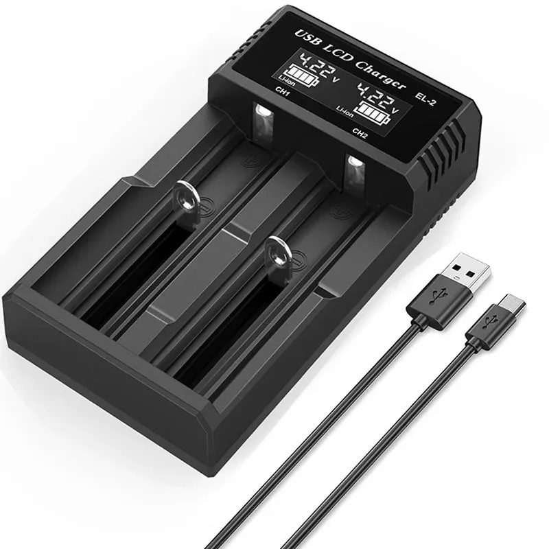 Chargeur intelligent LCD USB à 1 ou 2 emplacements pour batteries Li-ion 18650 3,7 V et NI-MH AA/AAA 1,2 V 8
