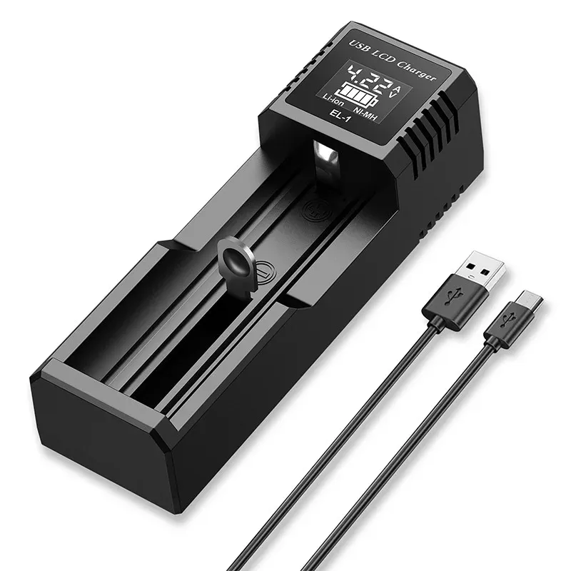 Chargeur intelligent LCD USB à 1 ou 2 emplacements pour batteries Li-ion 18650 3,7 V et NI-MH AA/AAA 1,2 V 9