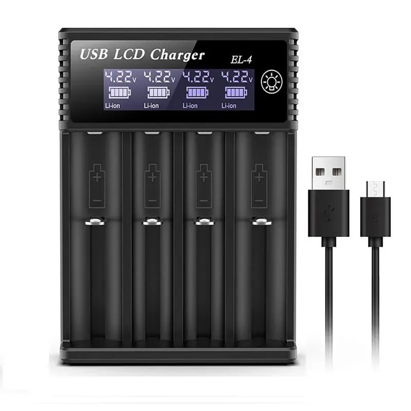 Chargeur intelligent LCD USB à 1 ou 2 emplacements pour batteries Li-ion 18650 3,7 V et NI-MH AA/AAA 1,2 V 7