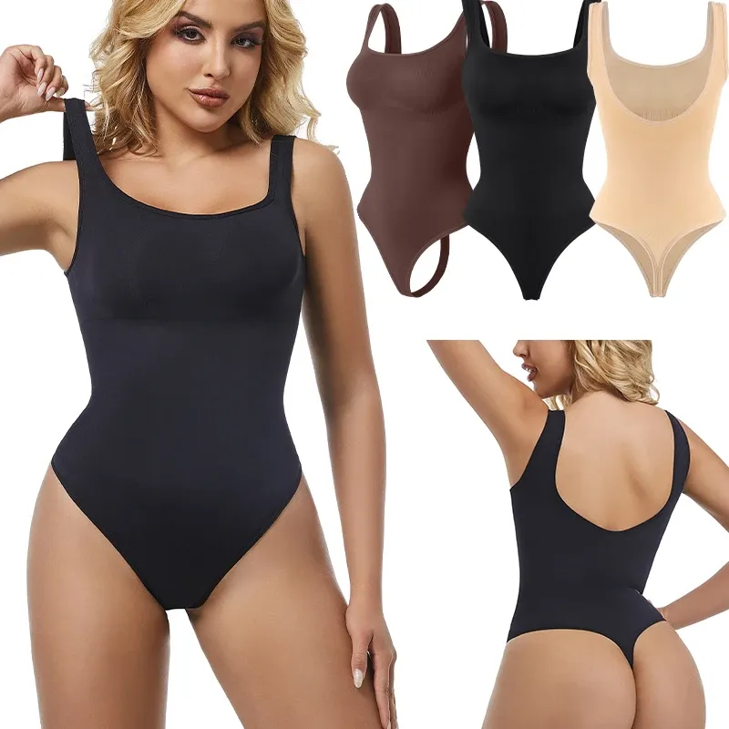 Body sans couture modelant pour femme à col carré et dos nu - Image 1
