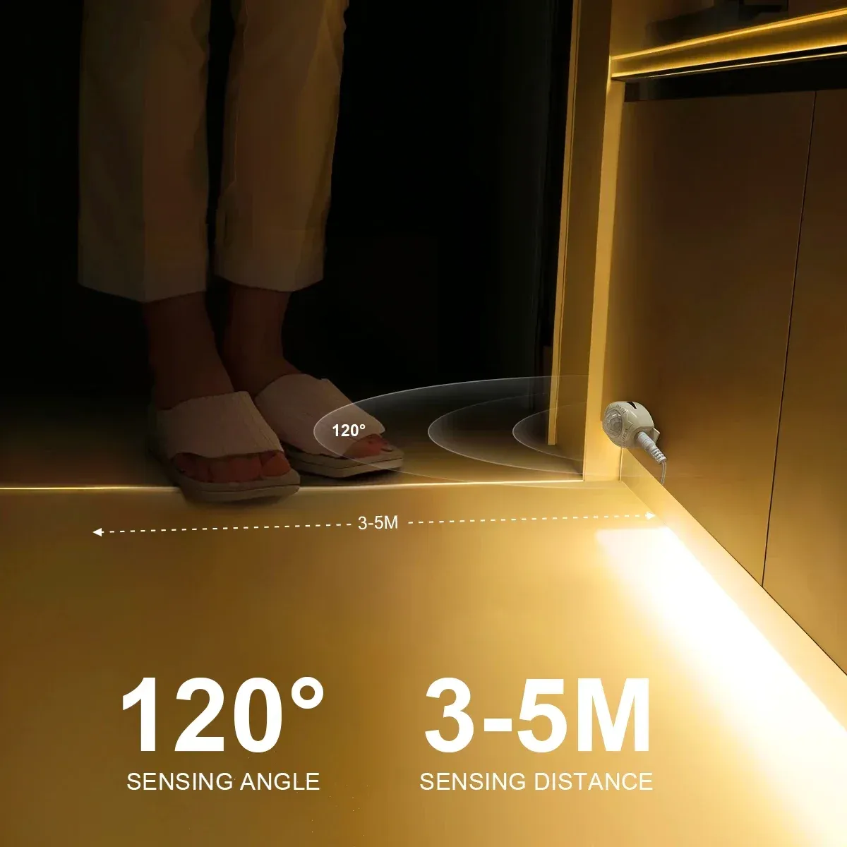Bande LED flexible 5 V USB avec capteur de mouvement PIR sans fil pour escalier, placard et cuisine 4