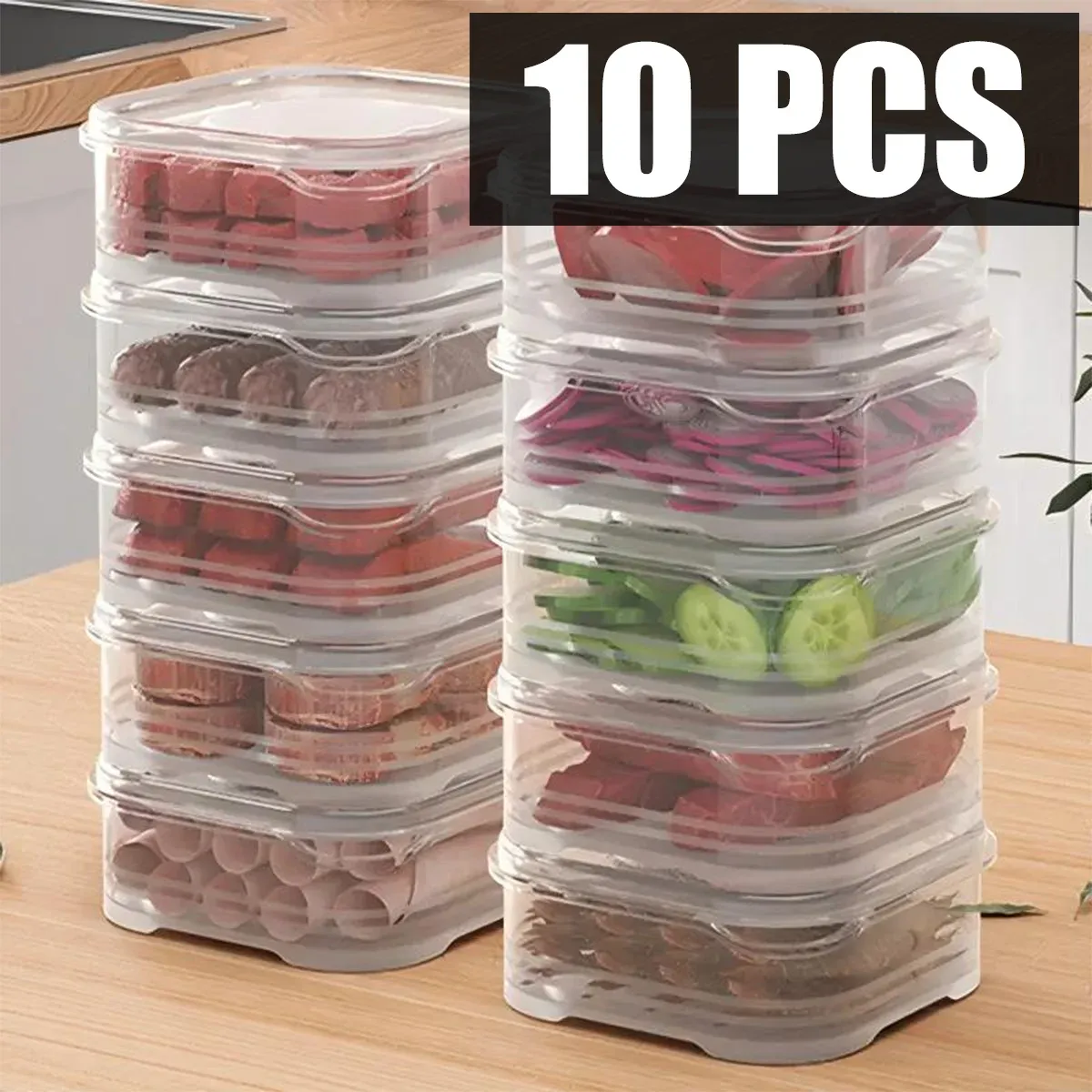 Boîte de conservation pour réfrigérateur, boîte de rangement multifonction pour aliments de cuisine, lot de 10 pièces - Image 1