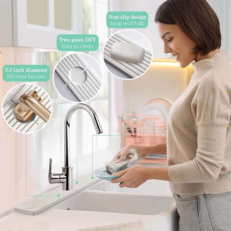 Tapis absorbant en diatomite pour robinet de cuisine, long et à séchage rapide, pour évier et plan de toilette 6