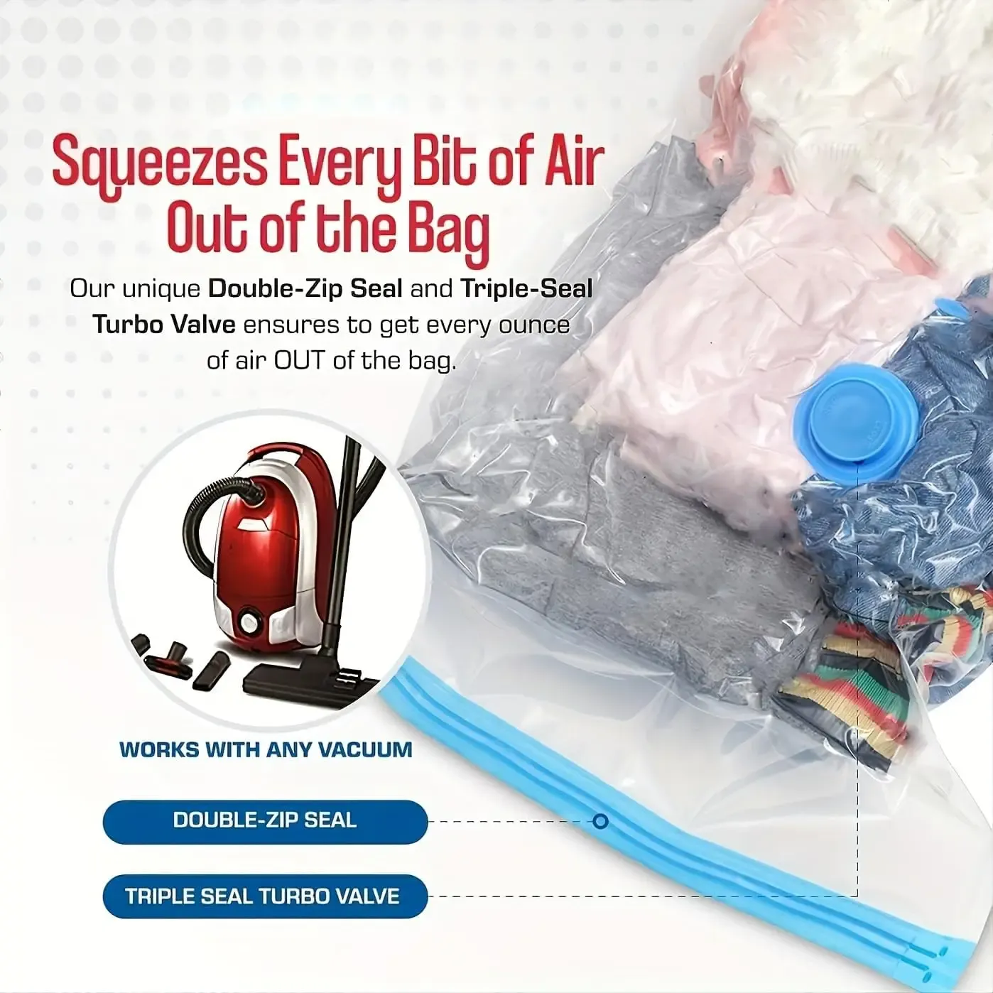 Sacs de rangement sous vide remplis de vêtements et de literie