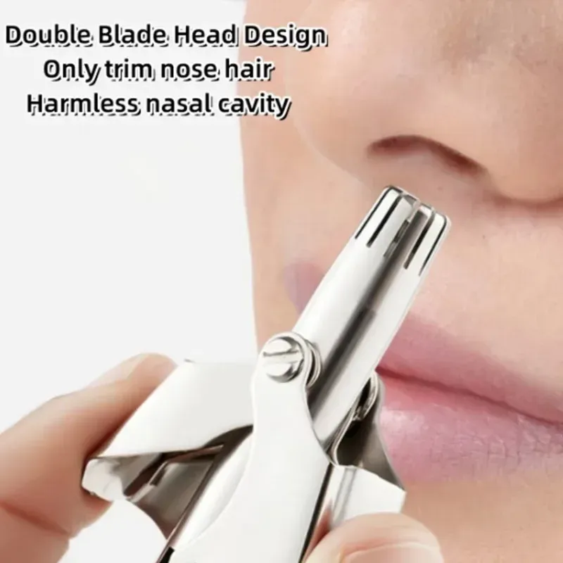 Tondeuse manuelle portable lavable pour poils du nez et des oreilles, étanche, en acier inoxydable, pour hommes et femmes 2