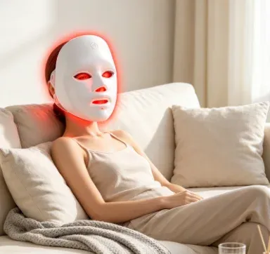 Masque de luminothérapie LED HTMCK en situation d'utilisation