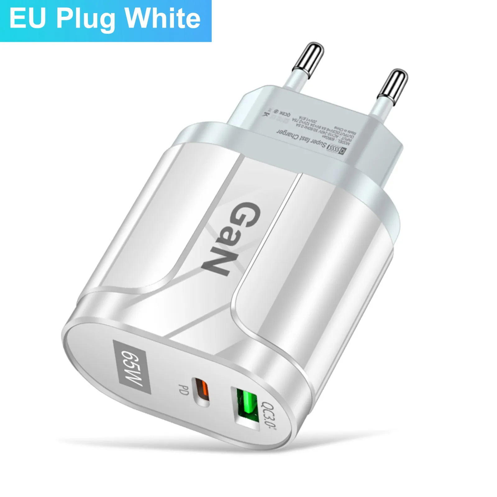 Chargeur mural GaN USB-C 65W, détail des ports