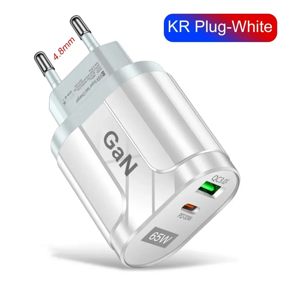 Chargeur mural GaN USB-C 65 W PD à charge rapide pour téléphone portable, compatible iPhone, Xiaomi, Samsung et Huawei, prise EU/US 10