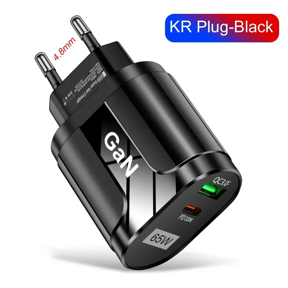Chargeur mural GaN USB-C 65 W PD à charge rapide pour téléphone portable, compatible iPhone, Xiaomi, Samsung et Huawei, prise EU/US 7