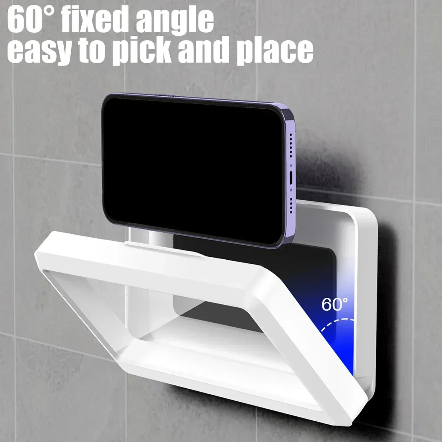 Étui étanche pour téléphone de douche sans perçage, rotatif et anti-buée, avec support mural tactile, compatible iPhone, Samsung et Xiaomi, ajustement universel jusqu'à 6,8 pouces 3