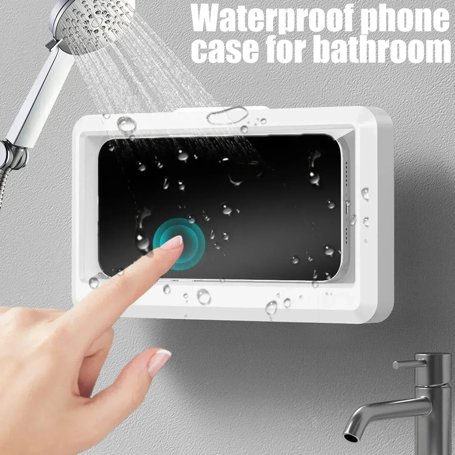 Étui étanche pour téléphone de douche sans perçage, rotatif et anti-buée, avec support mural tactile, compatible iPhone, Samsung et Xiaomi, ajustement universel jusqu'à 6,8 pouces 2