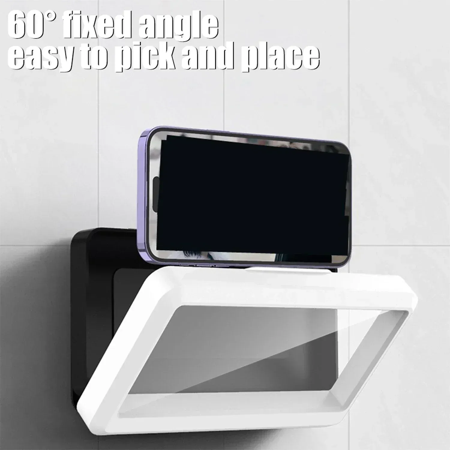 Étui étanche pour téléphone de douche sans perçage, rotatif et anti-buée, avec support mural tactile, compatible iPhone, Samsung et Xiaomi, ajustement universel jusqu'à 6,8 pouces 4