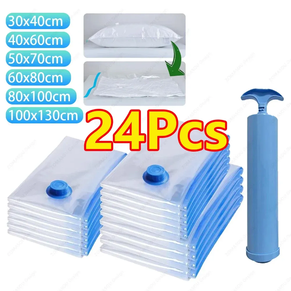 Sacs de rangement sous vide réutilisables, lot de 1 à 24 pièces, pliables et compressibles pour vêtements et literie
