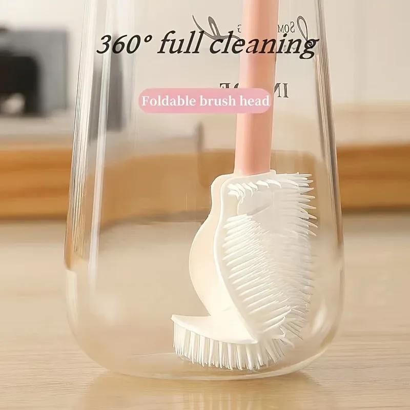 Brosse en silicone pliable à 360° avec manche long, réutilisable, pour bouteilles et tasses 1