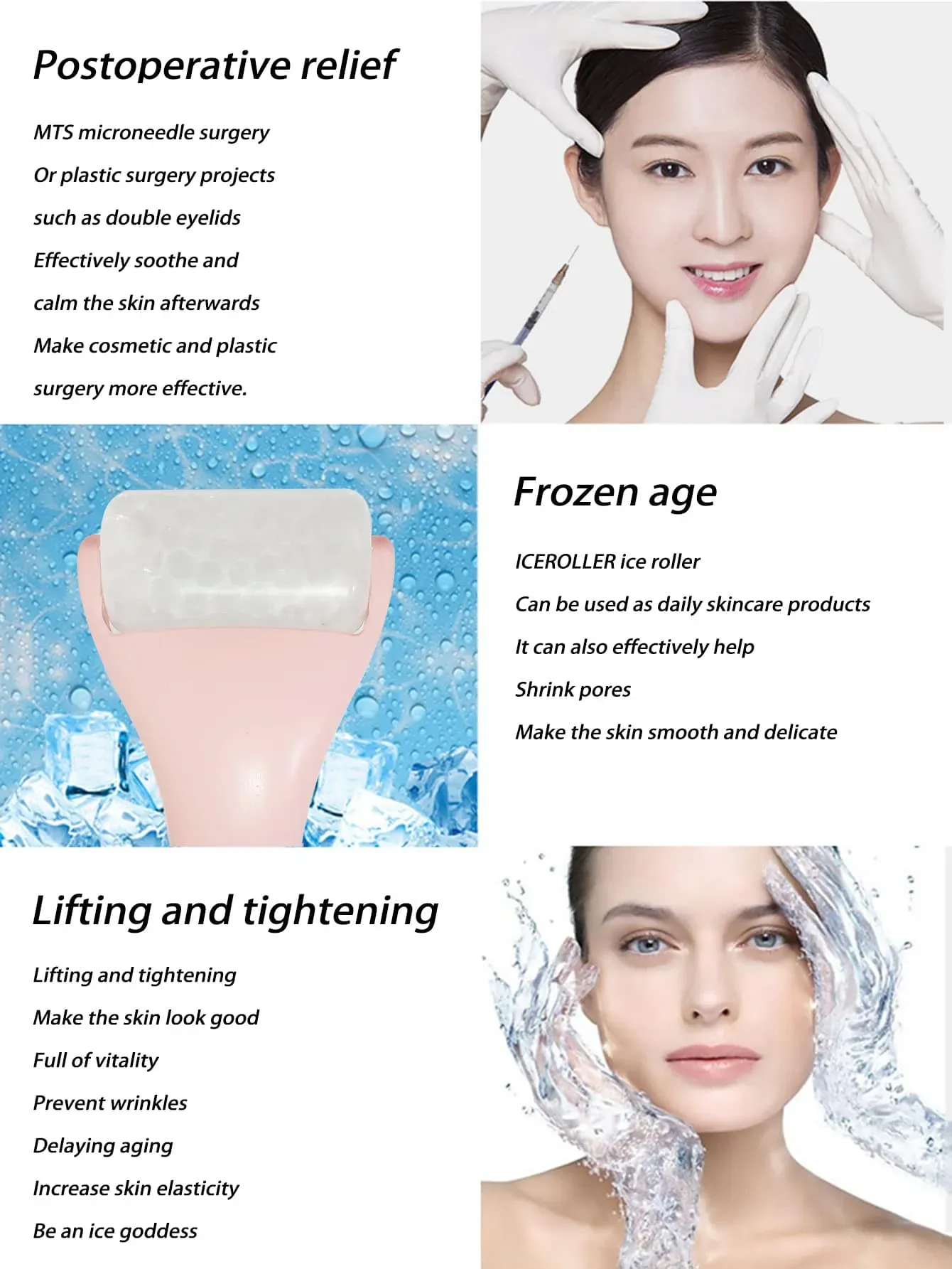Masseur à rouleaux de glace pour le visage, masseur de lifting du visage, masseur roulant portable pour le corps, anti-rides, soins de la peau, outils de beauté 3