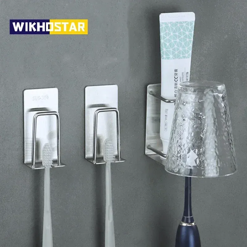 Porte-brosse à dents mural en acier inoxydable avec gobelet à raser, lot de 1 ou 2 pièces - Image 1