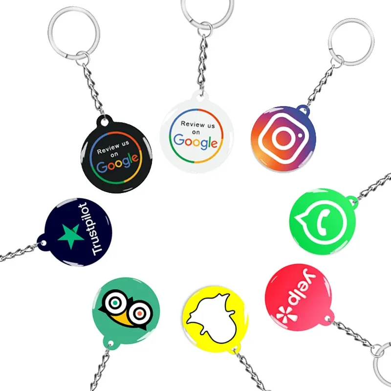 Porte-clés NFC intelligent en époxy pour partage instantané vers Google, Instagram, WhatsApp, Facebook et Snapchat, idéal pour les avis clients - Image 1