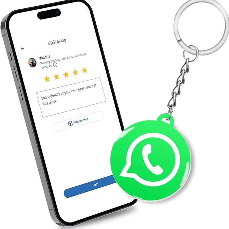 Porte-clés NFC intelligent en époxy pour partage instantané vers Google, Instagram, WhatsApp, Facebook et Snapchat, idéal pour les avis clients 6