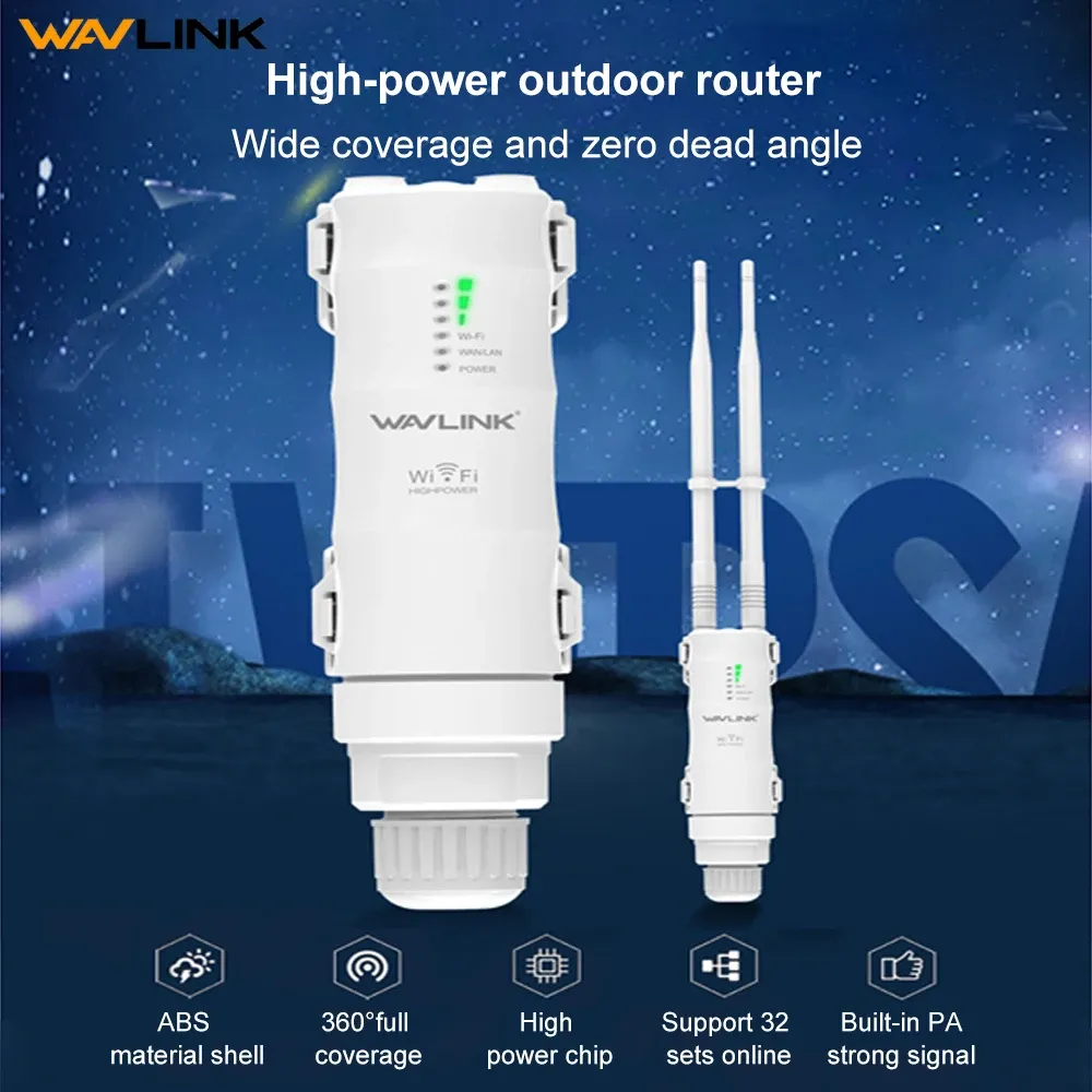 Répéteur Wi-Fi extérieur sans fil haute puissance Wavlink AC1200/600/300, double bande 2,4 GHz + 5 GHz, mode point d'accès/routeur, alimentation PoE, extension de portée 2