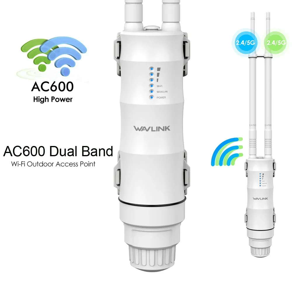 Répéteur Wi-Fi extérieur sans fil haute puissance Wavlink AC1200/600/300, double bande 2,4 GHz + 5 GHz, mode point d'accès/routeur, alimentation PoE, extension de portée 11