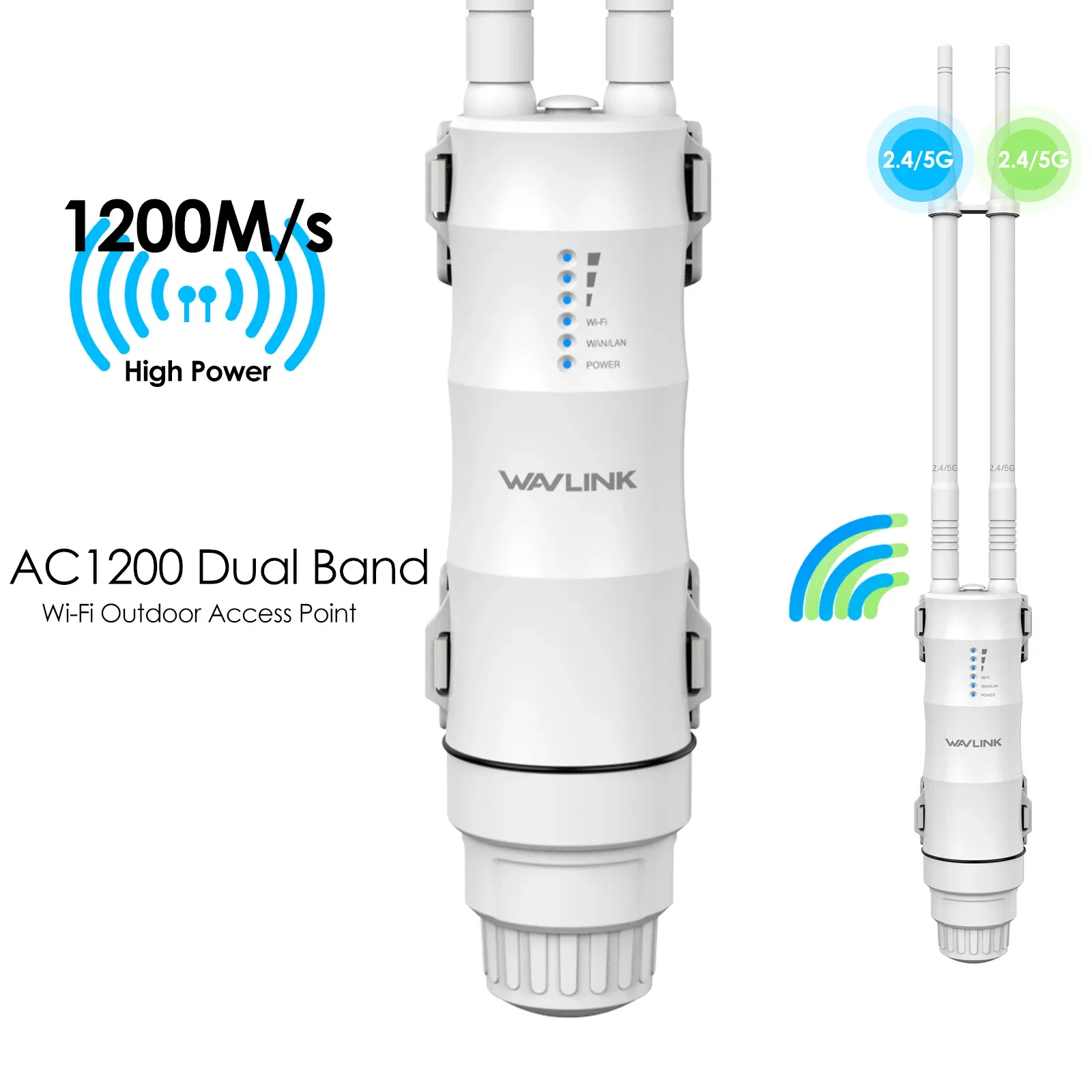 Répéteur Wi-Fi extérieur sans fil haute puissance Wavlink AC1200/600/300, double bande 2,4 GHz + 5 GHz, mode point d'accès/routeur, alimentation PoE, extension de portée 12