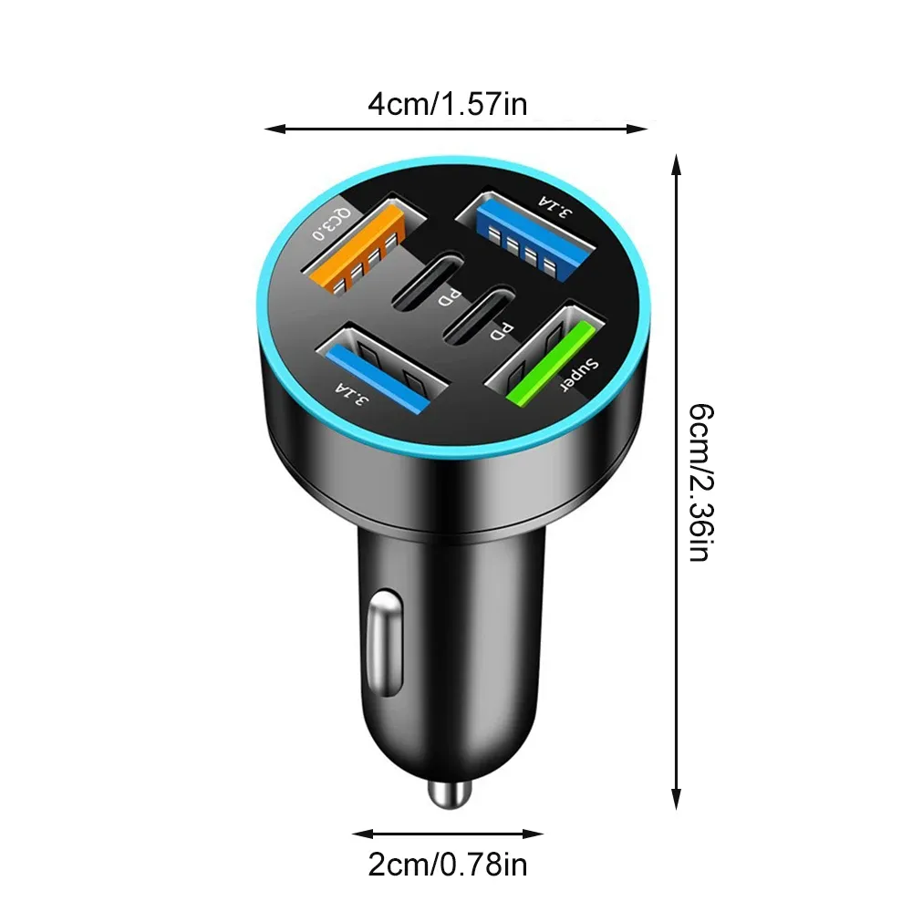 Chargeur de voiture 250 W 5 ports avec charge rapide PD et QC 3.0, USB-C, compatible iPhone, Samsung, Huawei et Xiaomi 6