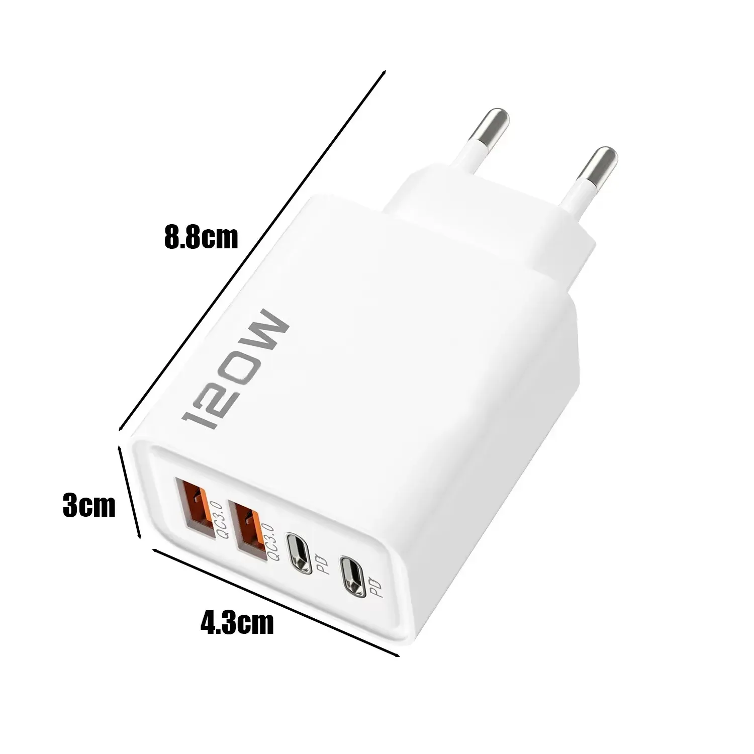 Chargeur mural USB-C 120W 4 ports, charge rapide, avec câble de données, compatible Samsung, iPhone, Xiaomi et Huawei 13