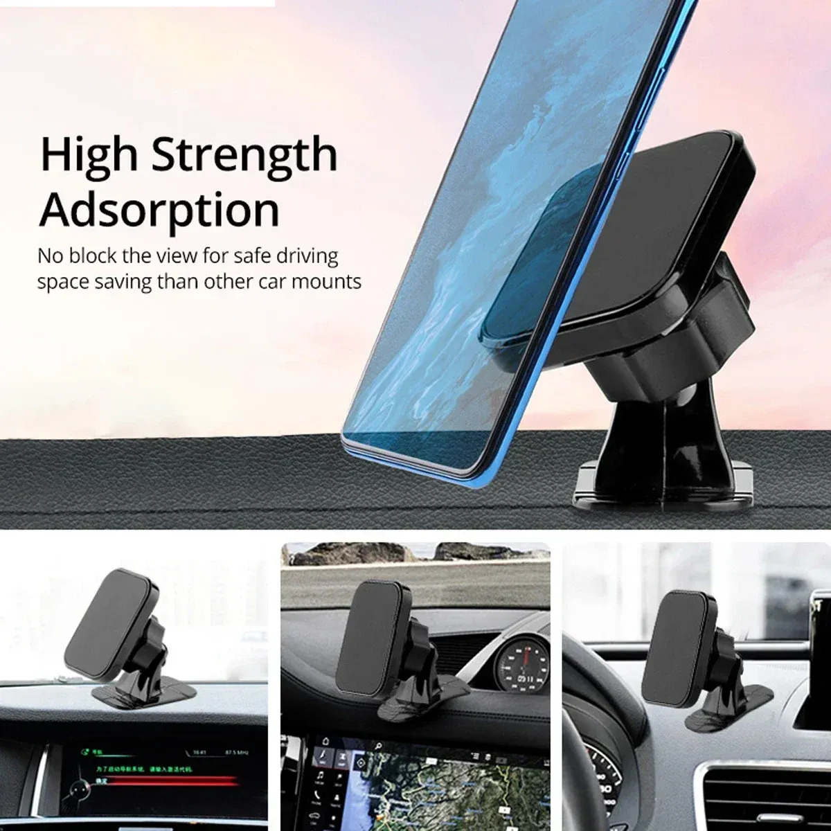 Support de téléphone magnétique pour voiture, support universel pour grille d'aération, aimant pour tableau de bord, support de téléphone portable compatible iPhone, Samsung et Xiaomi 3