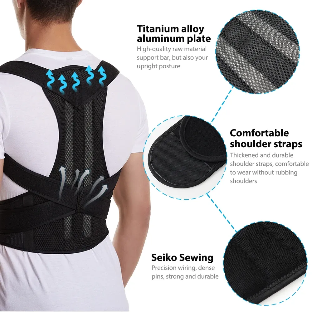 Correcteur de posture pour femmes et hommes, redresseur d'épaules réglable, soutien dorsal complet pour le haut et le bas du dos 3