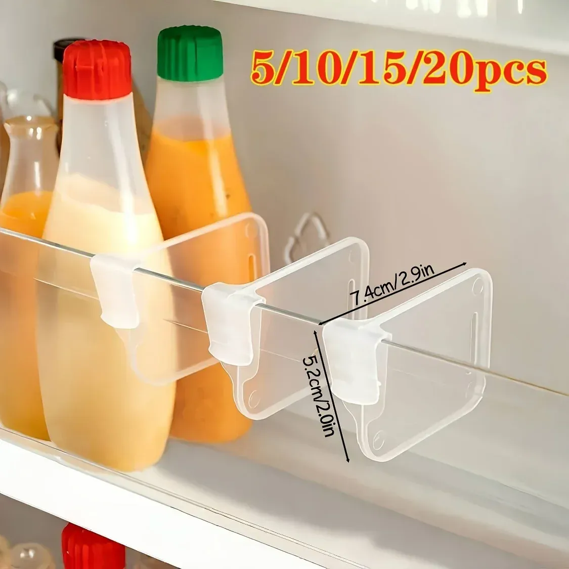 Séparateurs de rangement transparents et robustes pour réfrigérateur, lot de 5, 10, 15 ou 20 pièces, compartiments ajustables pour un espace optimisé dans les armoires de cuisine - Image 1