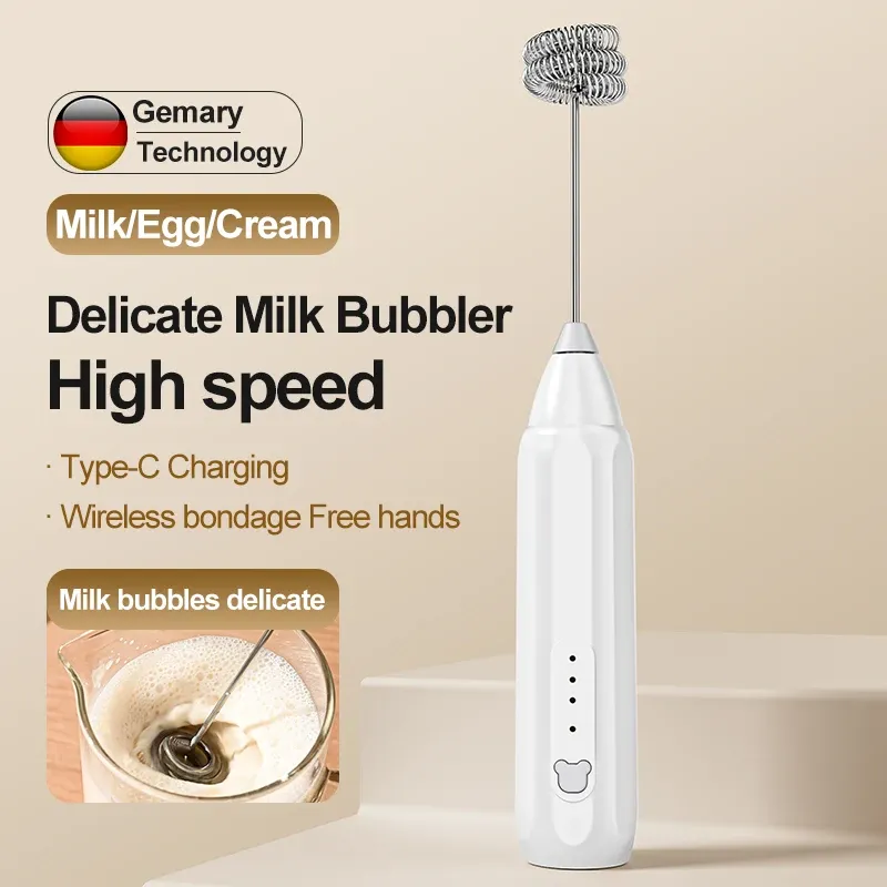 Batteur à œufs électrique portatif rechargeable par USB, mousseur à lait et à crème avec tête réglable 6