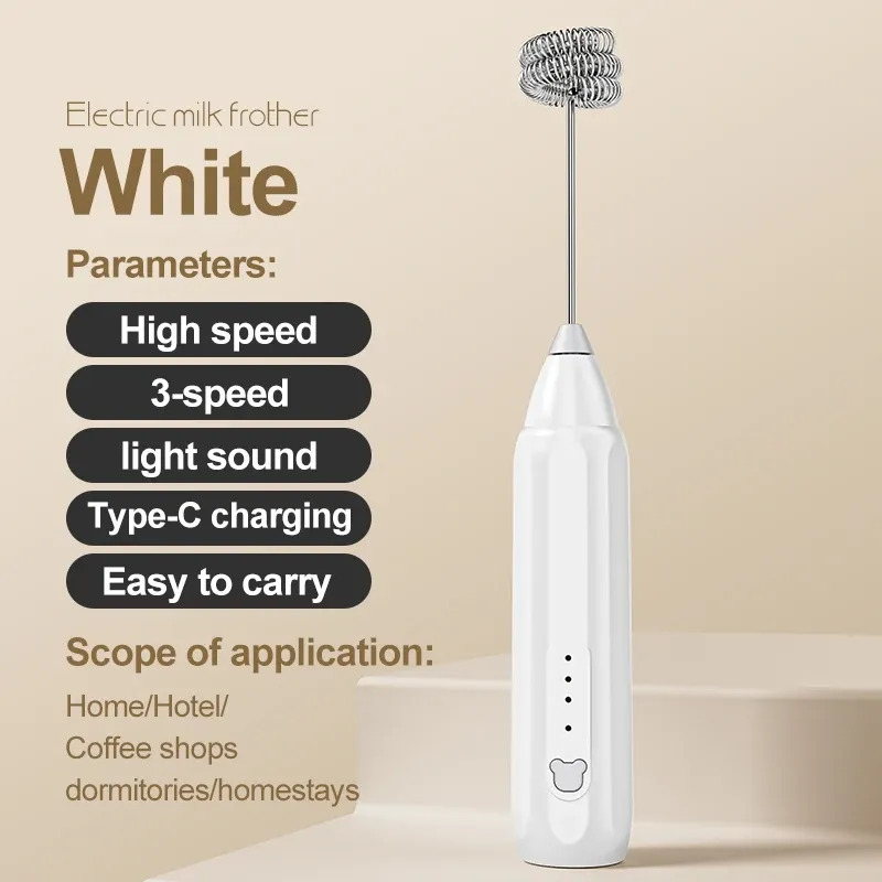 Batteur à œufs électrique portatif rechargeable par USB, mousseur à lait et à crème avec tête réglable 7